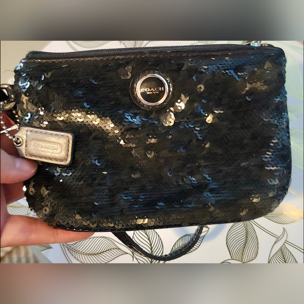 Coach Black Sequin Wristlet Clutch - Picture 2 of 5